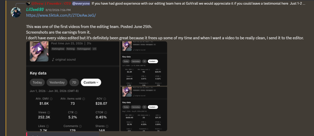 Jen — frees up my time, first videos from the editing team
